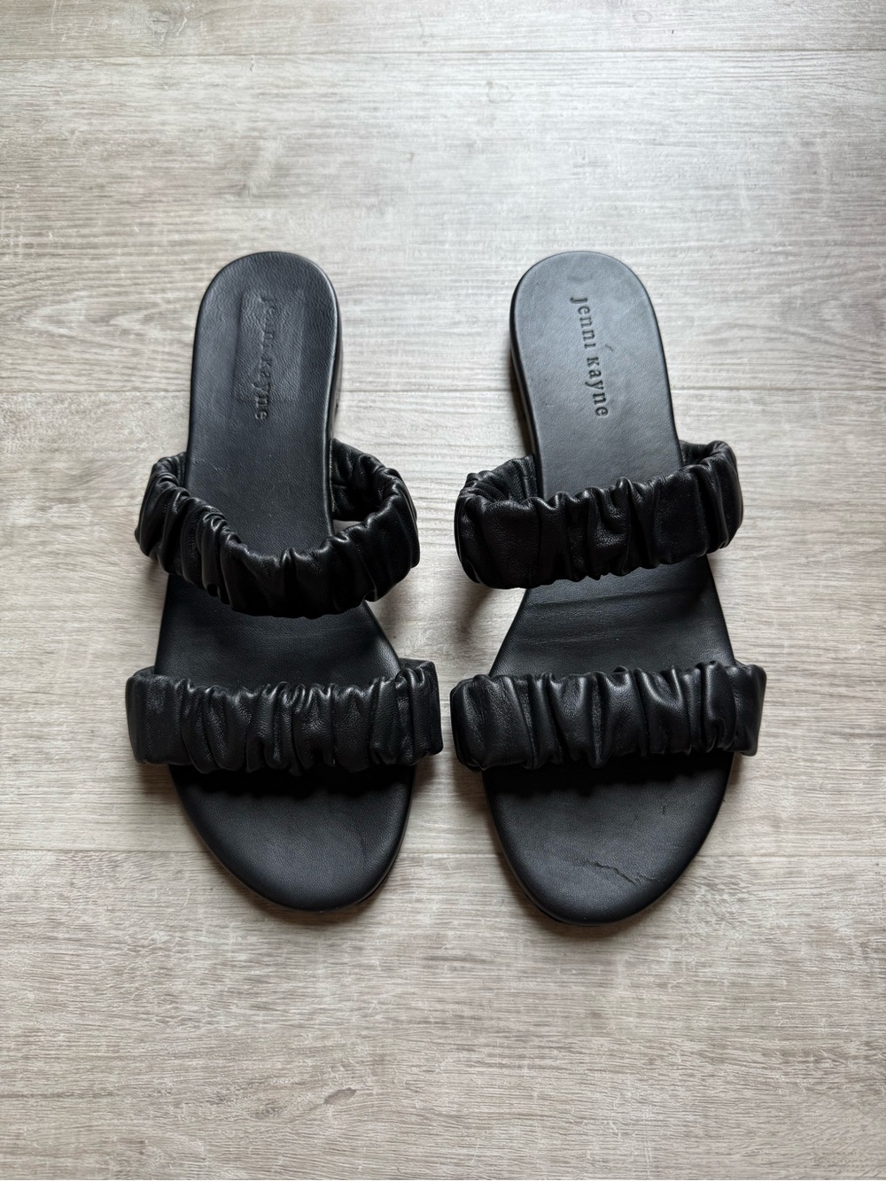 Jenni Kayne Leather Dune Flat Slide Black Sandals Size 39